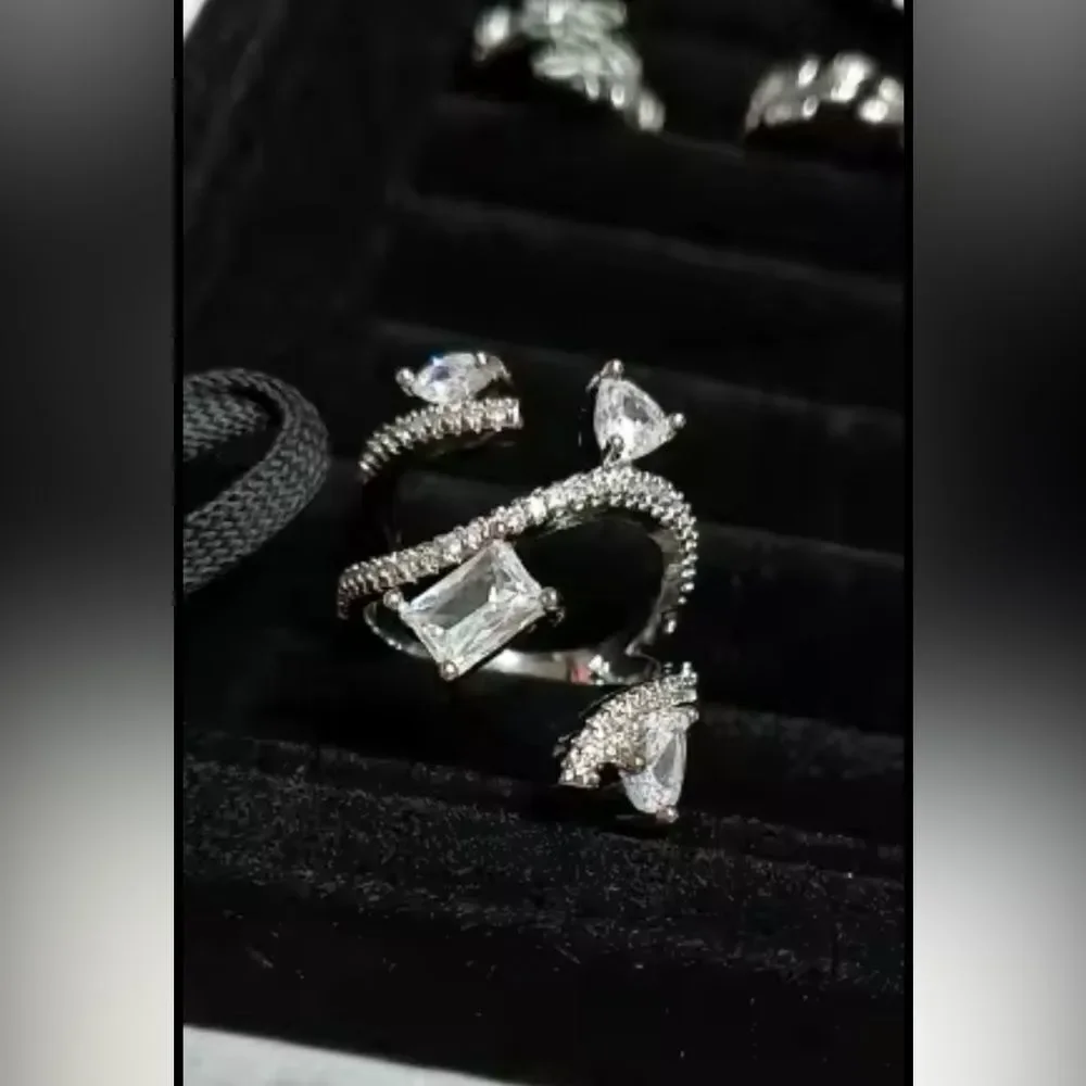 Sterling Silver Cubic Zirconia Multi-Stone Statement Ring